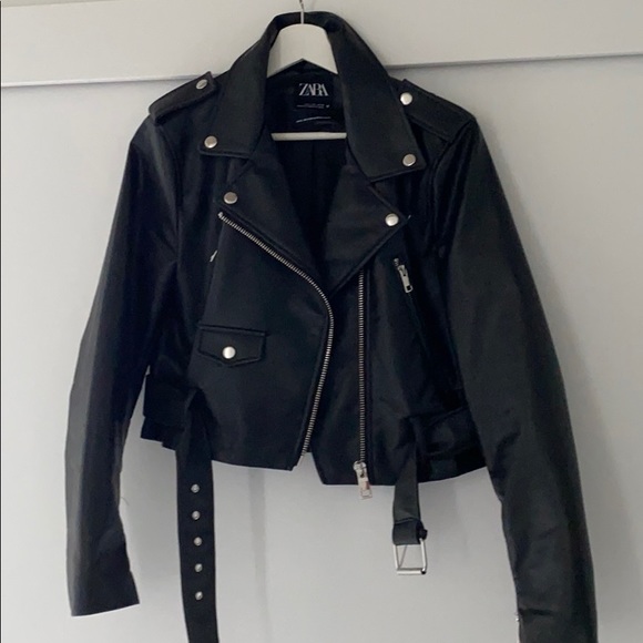 Zara Jackets & Blazers - SOLD: Cropped black pleather Zara biker jacket